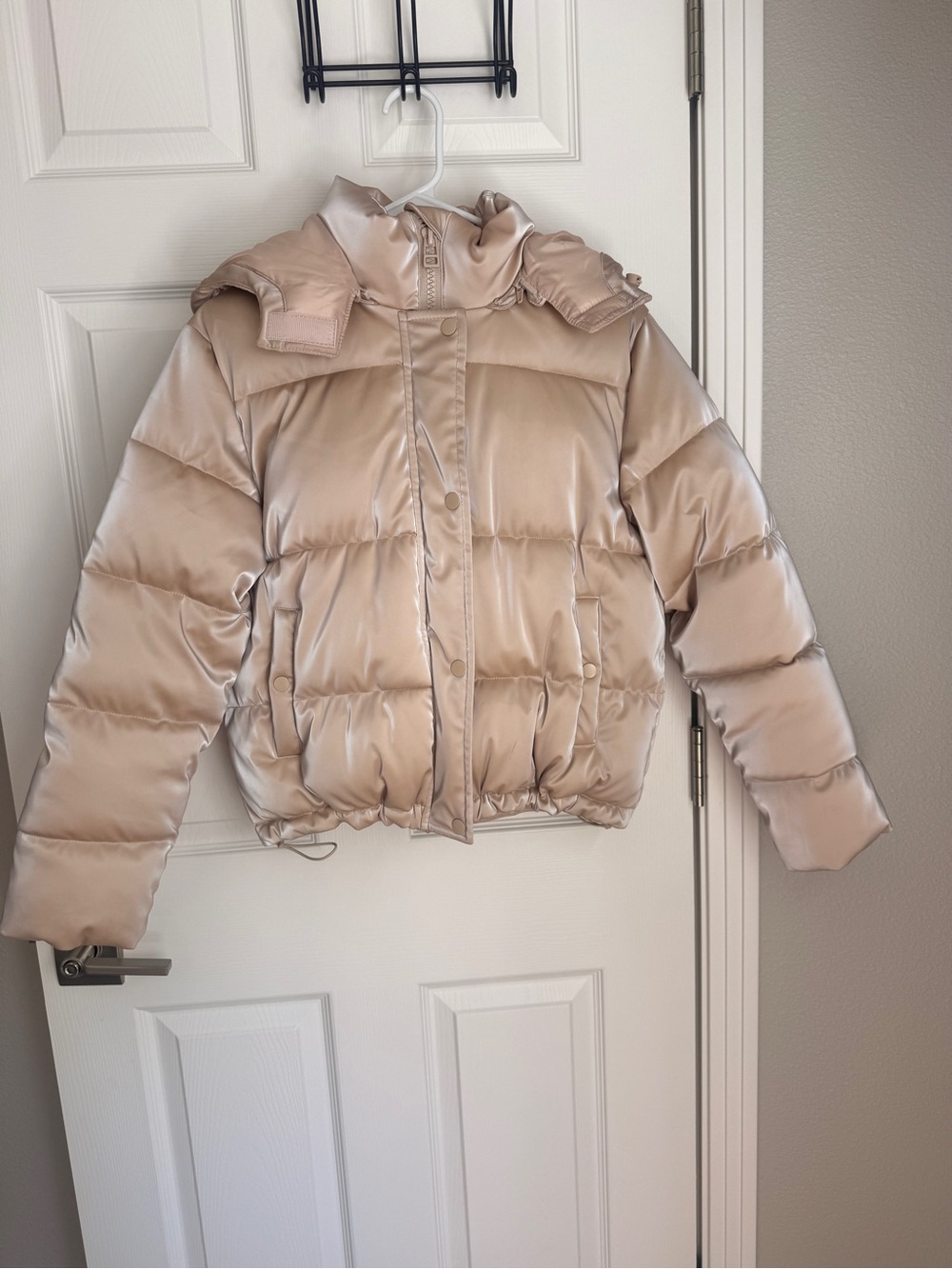 Forever 21 Glossy Beige Puffer Jacket with Hood